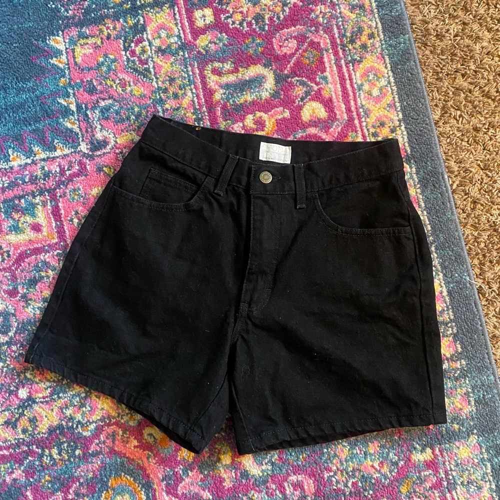 Moda Intl High Waisted Denim Black Mom Shorts